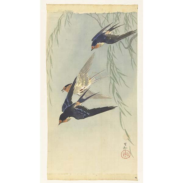 a chinese painting of two birds with green vinery.